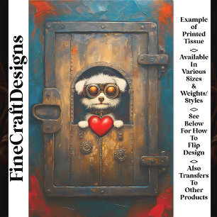 Fantasy Steampunk Welpe Hund + Herz AR3 Decoupage Seidenpapier