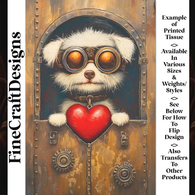 Fantasy Steampunk Welpe Hund + Herz AR4 Decoupage Seidenpapier (Von Creator hochgeladen)