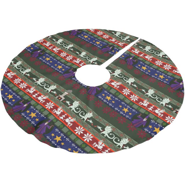 Fantasy Style Ugly Sweater Muster gebürstete Polye Polyester Weihnachtsbaumdecke (Schrägansicht)