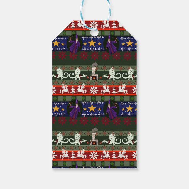 Fantasy Style Ugly Sweater Muster Geschenktasten T Geschenkanhänger (Rückseite)