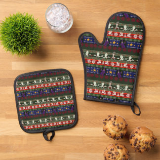 Fantasy Style Ugly Sweater Pattern Ofenhandschuh & Topflappen-Set