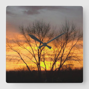 Fantasy Sunset 6 Square Wall Clock Quadratische Wanduhr