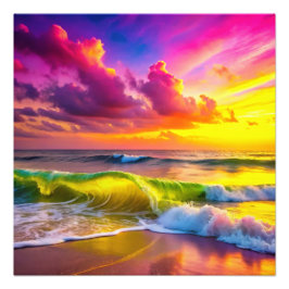 Fantasy Sunset Over Serene Lake - 3D Pastell Wall Fotodruck