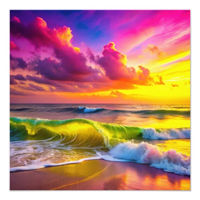 Fantasy Sunset Over Serene Lake - 3D Pastell Wall Fotodruck (Vorne)