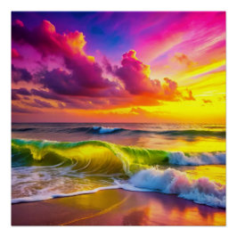 Fantasy Sunset Over Serene Lake - 3D Pastell Wall Poster