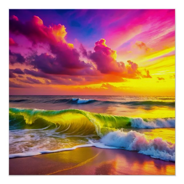 Fantasy Sunset Over Serene Lake - 3D Pastell Wall Poster (Vorderseite)