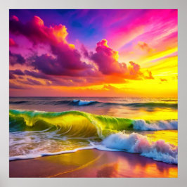 Fantasy Sunset Over Serene Lake - 3D Pastell Wall Poster
