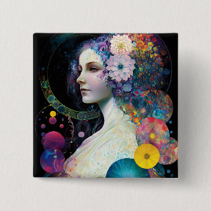 Fantasy Surreal Cosmic Frau Goddess Button