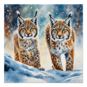 Fantasy Süß Lebendig Baby Luchs Schnee Poster