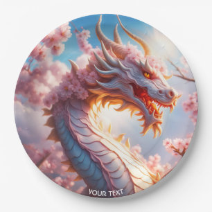 Fantasy Süß Lebendig Blütenrosa Drache Pappteller