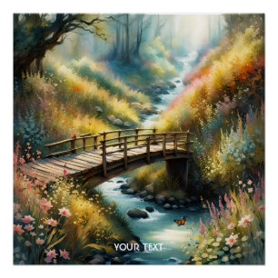 Fantasy Süß Lebendig Brücke Morgen Fluss Poster