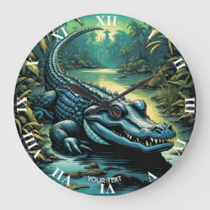 Fantasy Süß Lebendig Cartoon Alligator Wald Große Wanduhr