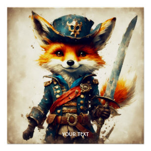 Fantasy Süß Lebendig Fuchs Pirat Cartoon Poster