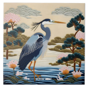Fantasy Süß Lebendig Japanischer Reiher Blau Fliese