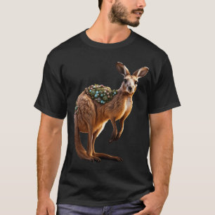 Fantasy Süß Lebendig Känguru-Porträt Blumen T-Shirt