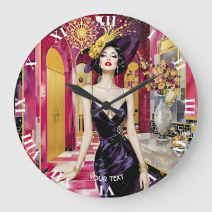 Fantasy Süße Art Deco Dame Große Wanduhr