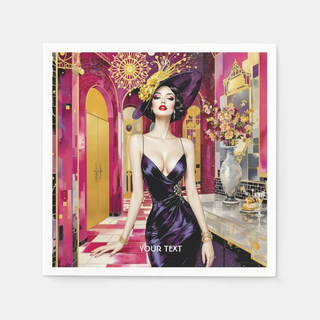 Fantasy Süße Art Deco Dame Serviette (Vorderseite)