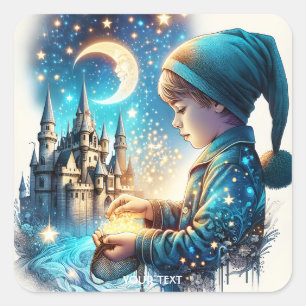 Fantasy Süße Blaue Schlafanzüge Kind Quadratischer Aufkleber