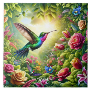 Fantasy Süße Blumen Regenbogen Kolibri Fliese