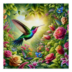 Fantasy Süße Blumen Regenbogen Kolibri Poster