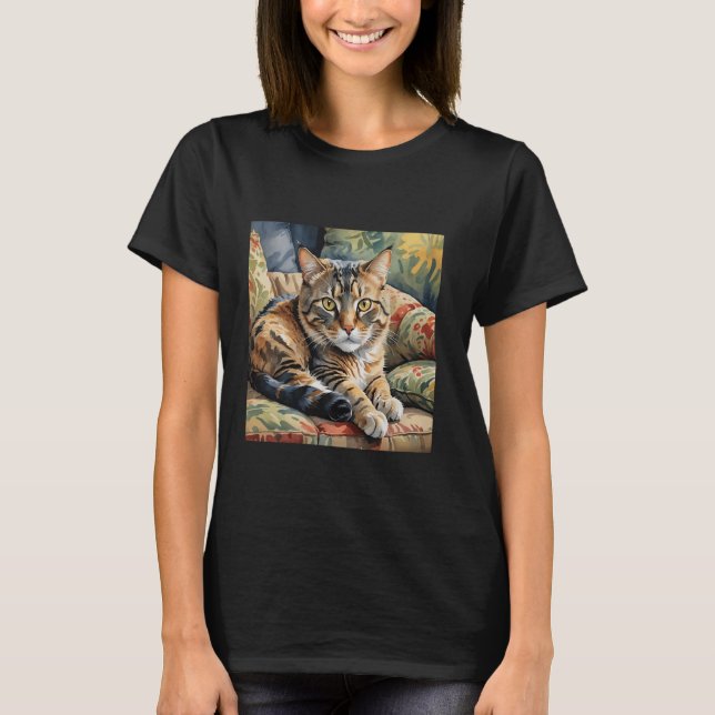 Fantasy Süße Faule Katze Couch T-Shirt (Vorderseite)