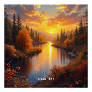 Fantasy Süße Herbstsonnenuntergangslandschaft Poster