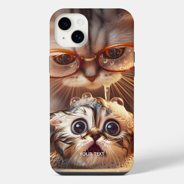 Fantasy Süße Katze wäscht Kätzchen iPhone Hülle (Rückseite)