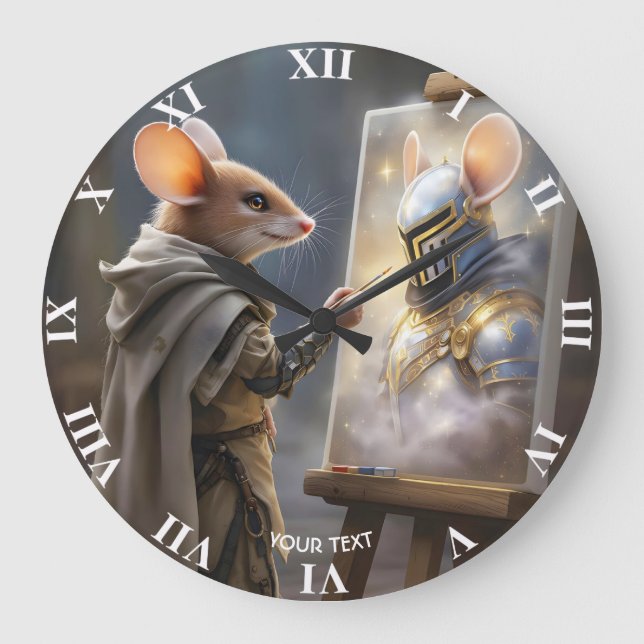 Fantasy süße Maus Malmaus Große Wanduhr (Vorderseite)