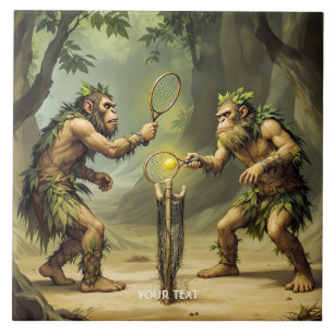 Fantasy Süße Neandertaler beim Tennis spielen Fliese