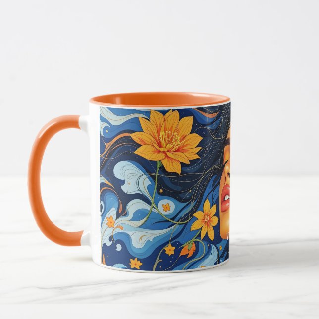 Fantasy Süße Orange Blaue Mädchen Tasse (Links)