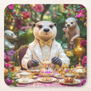 Fantasy süße Otter-Teeparty Rechteckiger Pappuntersetzer