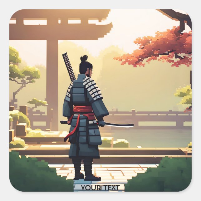 Fantasy Süße Pixel Art Samurai Quadratischer Aufkleber (Vorderseite)