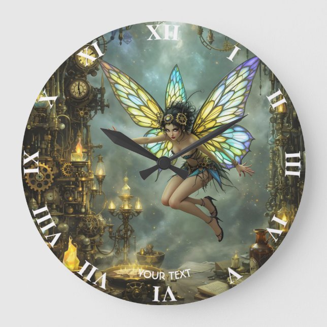 Fantasy Süße Pixie-Schmetterlingsflügel Große Wanduhr (Vorderseite)