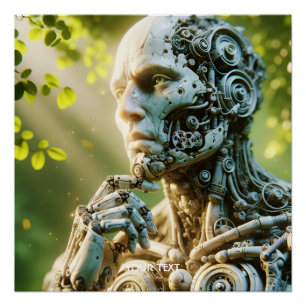 Fantasy süße Robotergesicht-Skulptur Poster