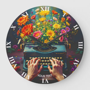 Fantasy Süße Schreibmaschine Blumen Hände Große Wanduhr