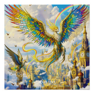 Fantasy Süße Steampunk-Greif-Stadt Poster