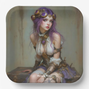 Fantasy Süße Steampunk Lila Mädchen Pappteller