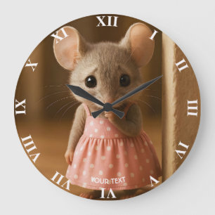 Fantasy Süße Traurige Kleine Maus Große Wanduhr