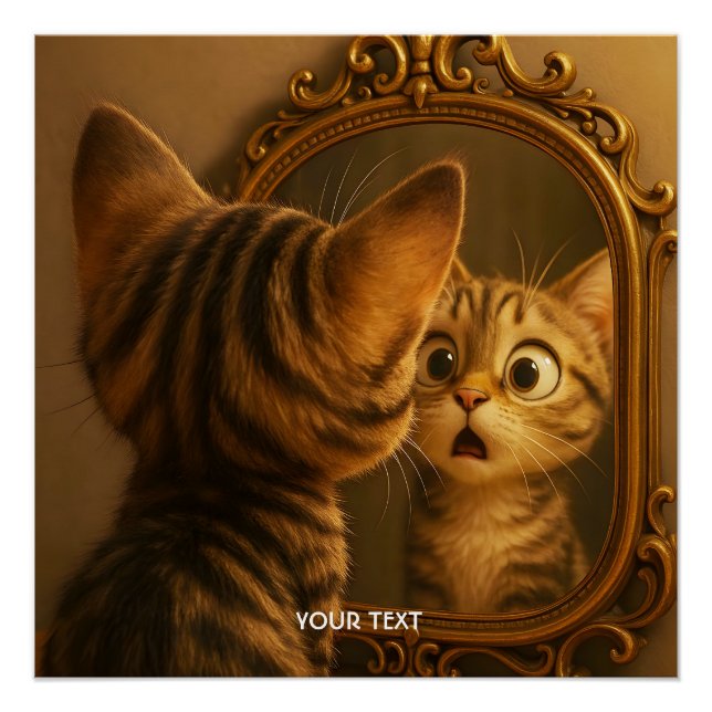 Fantasy Süße Überraschte Katze Spiegel Poster (Vorderseite)