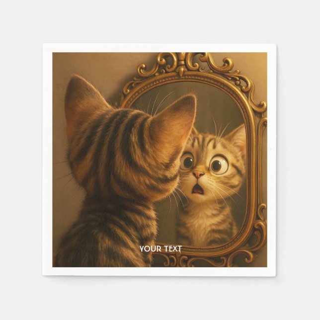 Fantasy Süße Überraschte Katze Spiegel Serviette (Vorderseite)