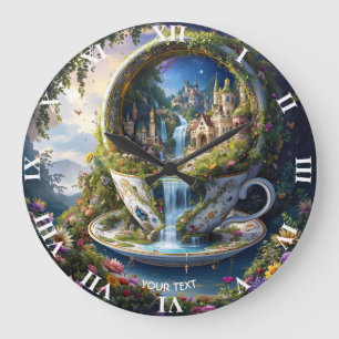 Fantasy Süße Verzierte Tasse Stadt Große Wanduhr