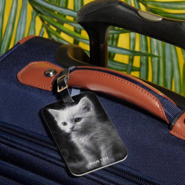 Fantasy Süße Weiße Rauchkatze Gepäckanhänger (Vorderseite Insitu 1)