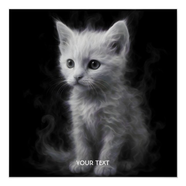 Fantasy Süße Weiße Rauchkatze Poster (Vorderseite)