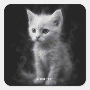 Fantasy Süße Weiße Rauchkatze Quadratischer Aufkleber