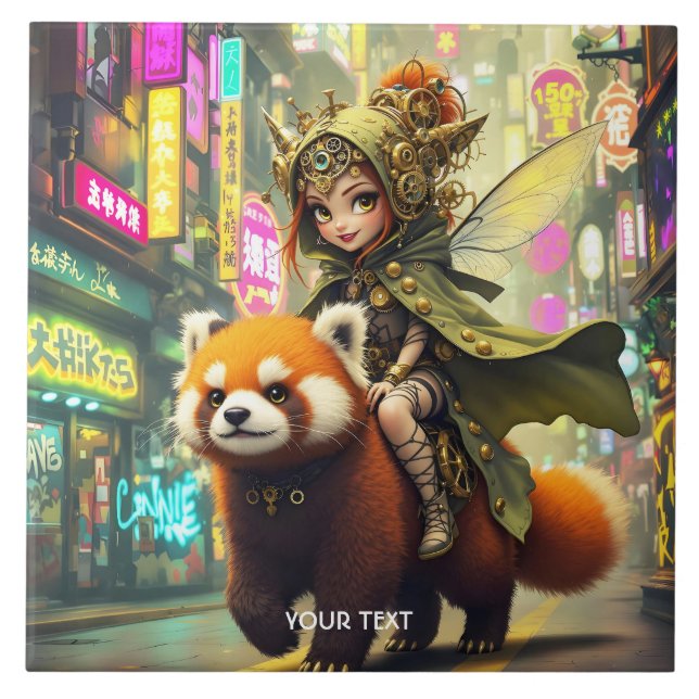 Fantasy Süße Wilde Panda-Fahrt Fliese (Vorderseite)