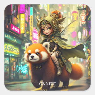 Fantasy Süße Wilde Panda-Fahrt Quadratischer Aufkleber