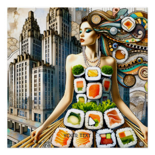 Fantasy Süßer Abstrakter Sushi Kleid Poster