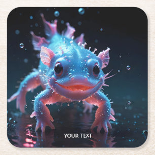 Fantasy Süßer Blauer Lächelnder Axolotl Rechteckiger Pappuntersetzer