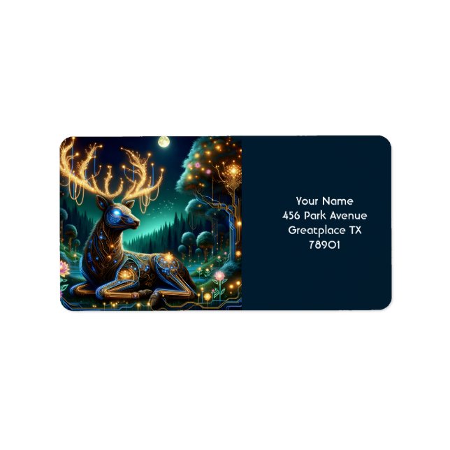 Fantasy Süßer Cyber-Hirsch Wald Adressaufkleber (Vorne)