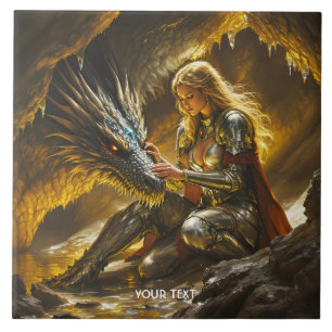 Fantasy Süßer Drache Weiblicher Krieger Fliese